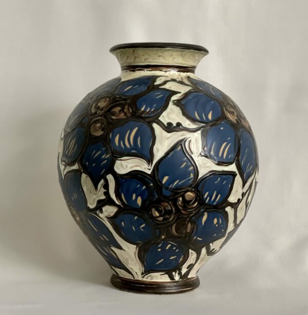 Vase danois en céramique fleurs bleues